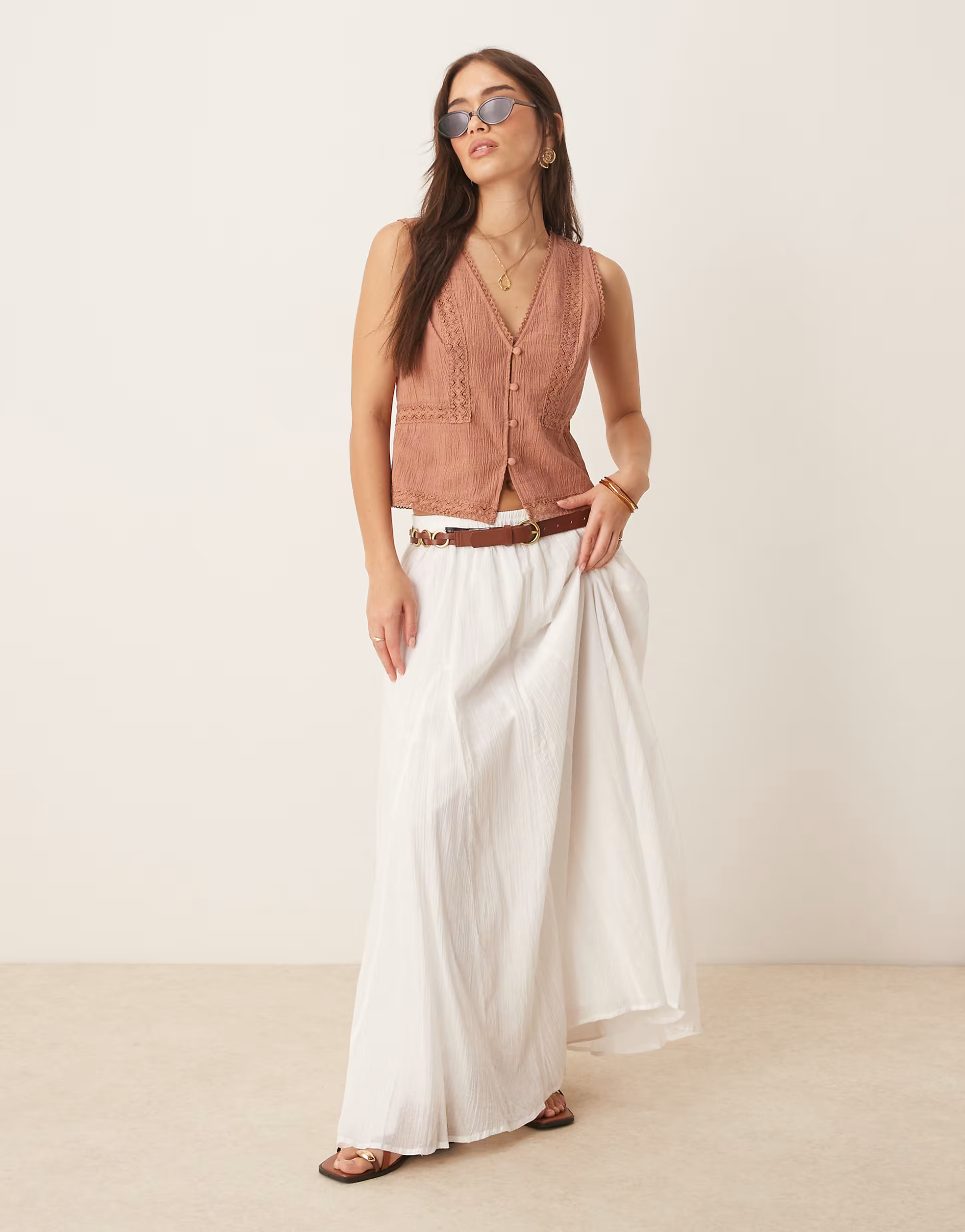 ASOS DESIGN lace trim vest in brown | ASOS | ASOS (Global)