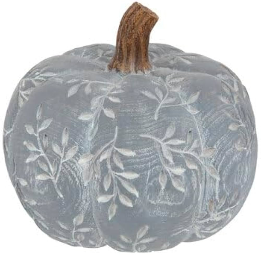 Gray Leafy Wood Grain Pumpkin Home Fall Autumn Decoration Thanksgiving Decor 6.25" Height | Amazon (US)