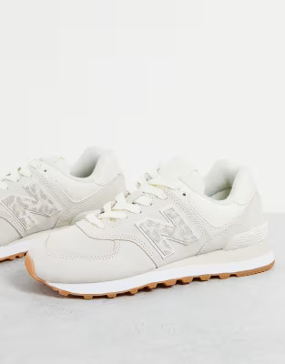 New Balance 574 sneakers in white and animal print | ASOS | ASOS (Global)