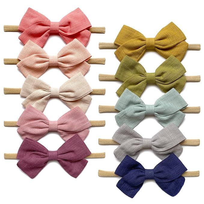 Cherssy Baby Girl Headbands and Hair Bows, 10pcs Stretchy Nylon Hairbands for Newborn, Infant, To... | Amazon (US)