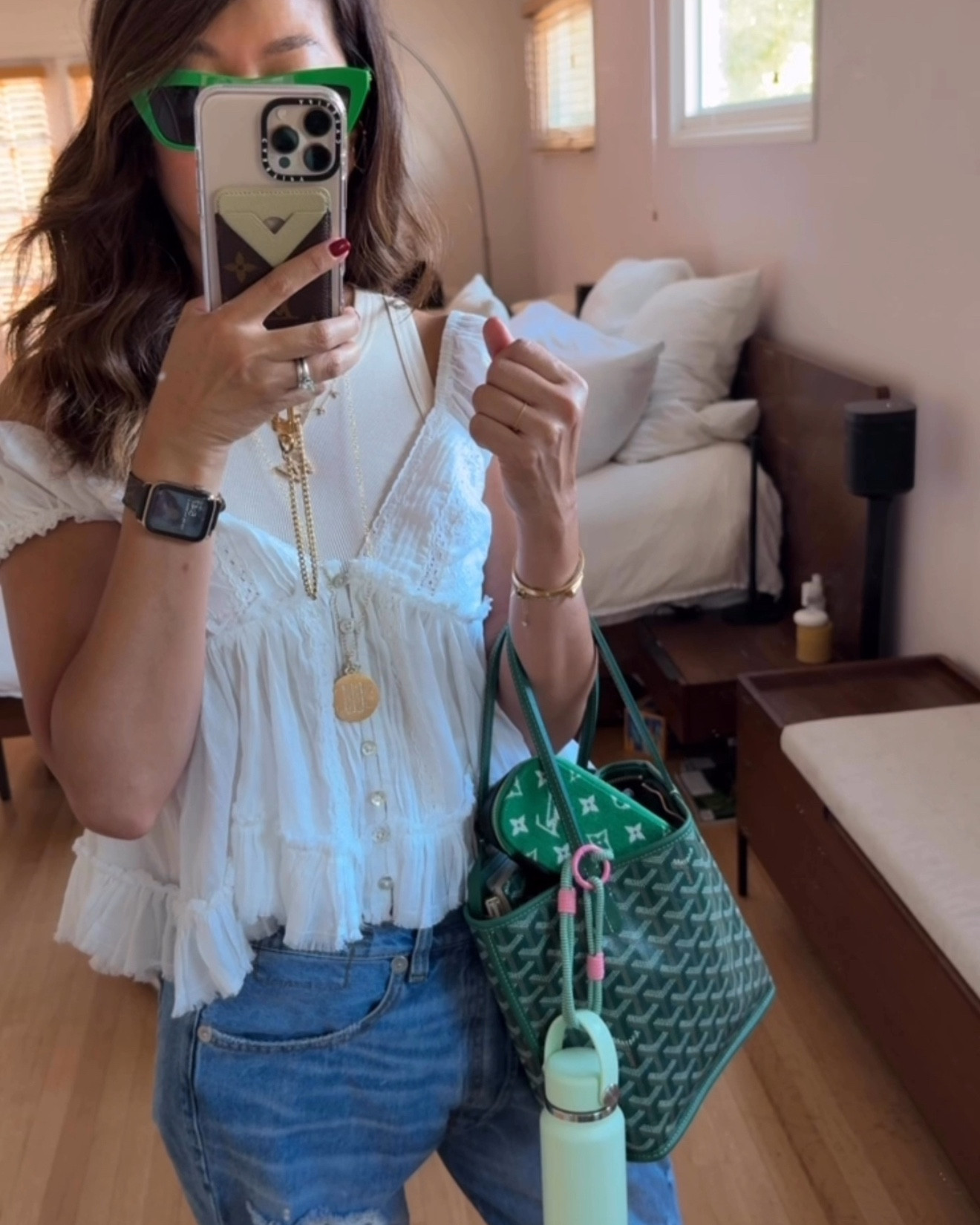 LTK Caption (final)
Out of office today but still checking things off the list ✅✨ All in my favorite shade of green 💚 with my bag of the day, sunnies, and everyday sparkle. Closing out August right before LDW and some of these pieces are on sale this weekend 🔥 Linked on @shop.ltk (stylewyn) and I’ll flag promos for you. DM me if you need a direct link 👜🌿 
Blouse (size S)
Tank (size S)
Jeans (size 26)
Flats (size 37)

#LTKSeasonal #LTKItBag #LTKStyleTip