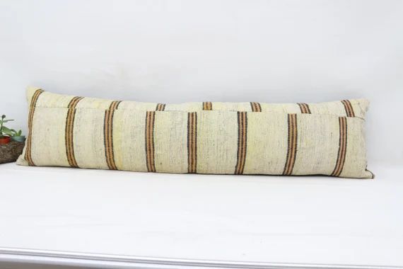 Turkish Kilim Pillow, 12x48 Natural Pillow, Lumbar Pillow Covers, White Pillow, Striped Pillow,Vi... | Etsy (US)