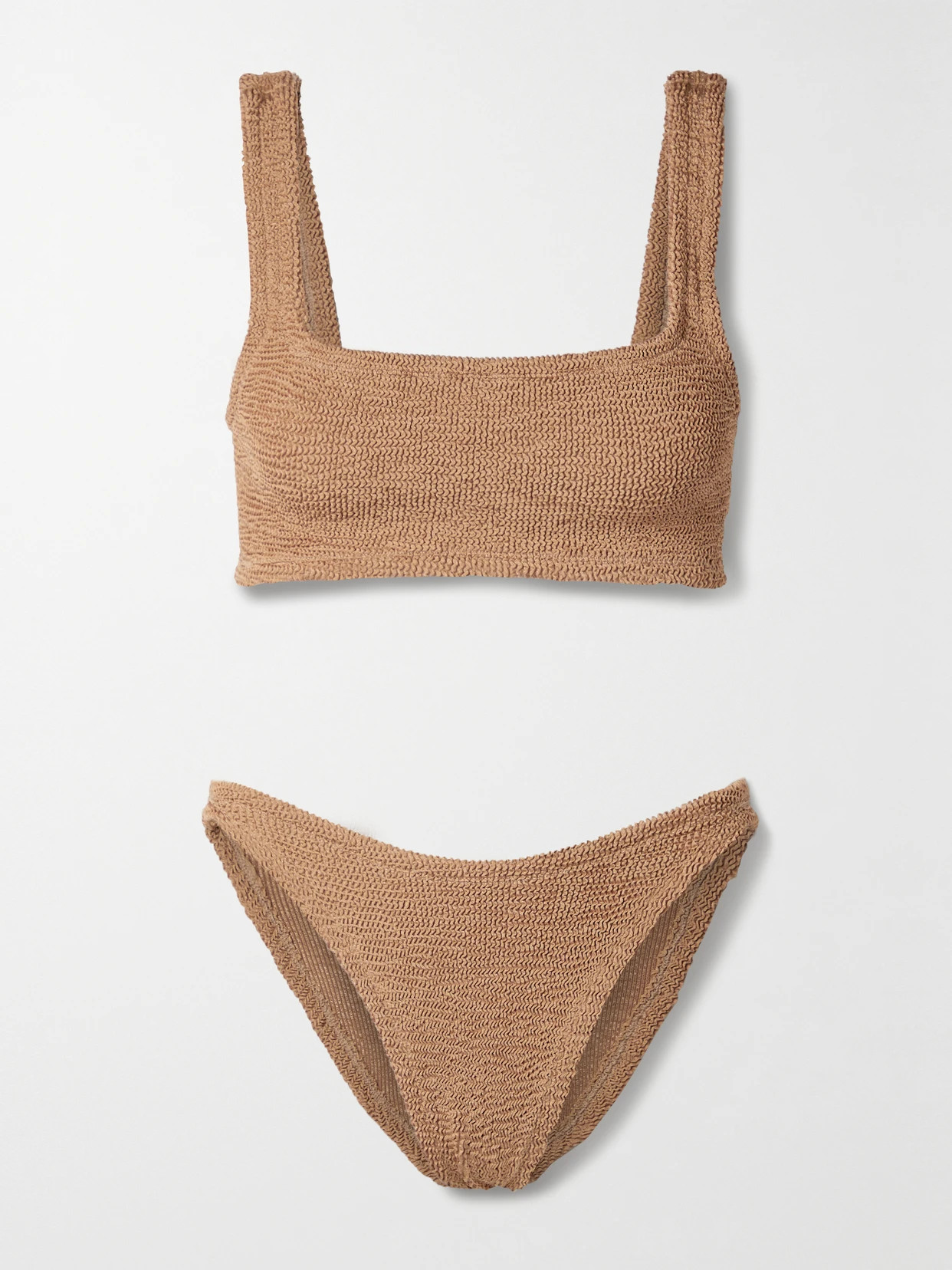 Hunza G - + Net Sustain Xandra Metallic Seersucker Bikini - Brown | NET-A-PORTER (US)