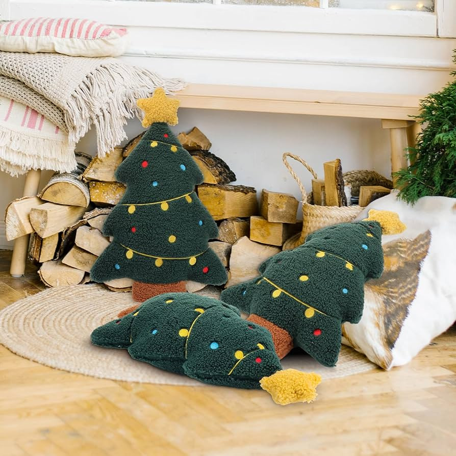 3 Pcs Christmas Tree Pillows,Xmas Tree Shaped Plush Pillow,Cute Stuffed Pine Pillow,Soft Throw Pi... | Amazon (US)