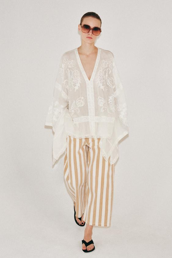 ZW COLLECTION EMBROIDERED CAPE BLOUSE | Zara US