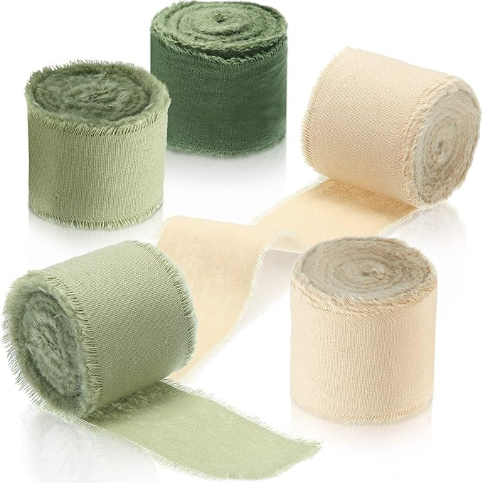 3 Rolls Sage Ribbon Boho Ribbon Handmade Frayed Edges Ribbon 1.5 Inch x 5 Yards Cotton Ribbon Dec... | Amazon (US)