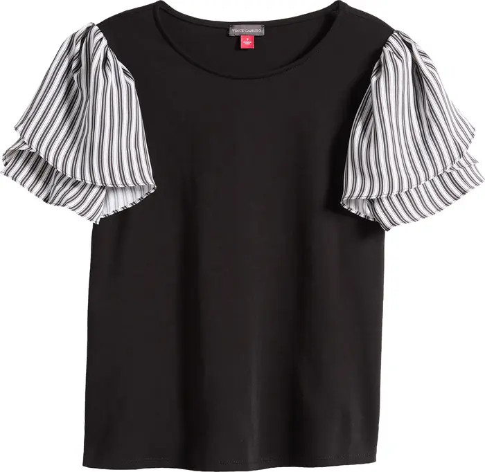 Tulip Sleeve Mixed Media Top | Nordstrom