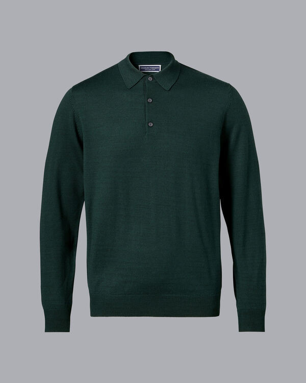 Merino Polo Sweater - Forest Green | Charles Tyrwhitt