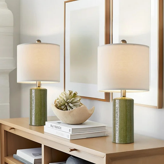 Oneach Modern Table Lamp Set of 2 for Living Room 20.25" Farmhouse Green Ceramic Bedside Nightsta... | Walmart (US)