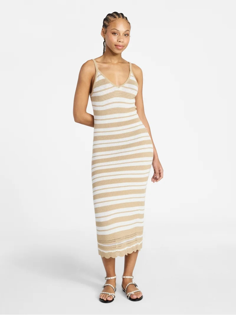 No Boundaries Cotton Crochet Cami Midi Dress, Women's XXS-XXL | Walmart (US)