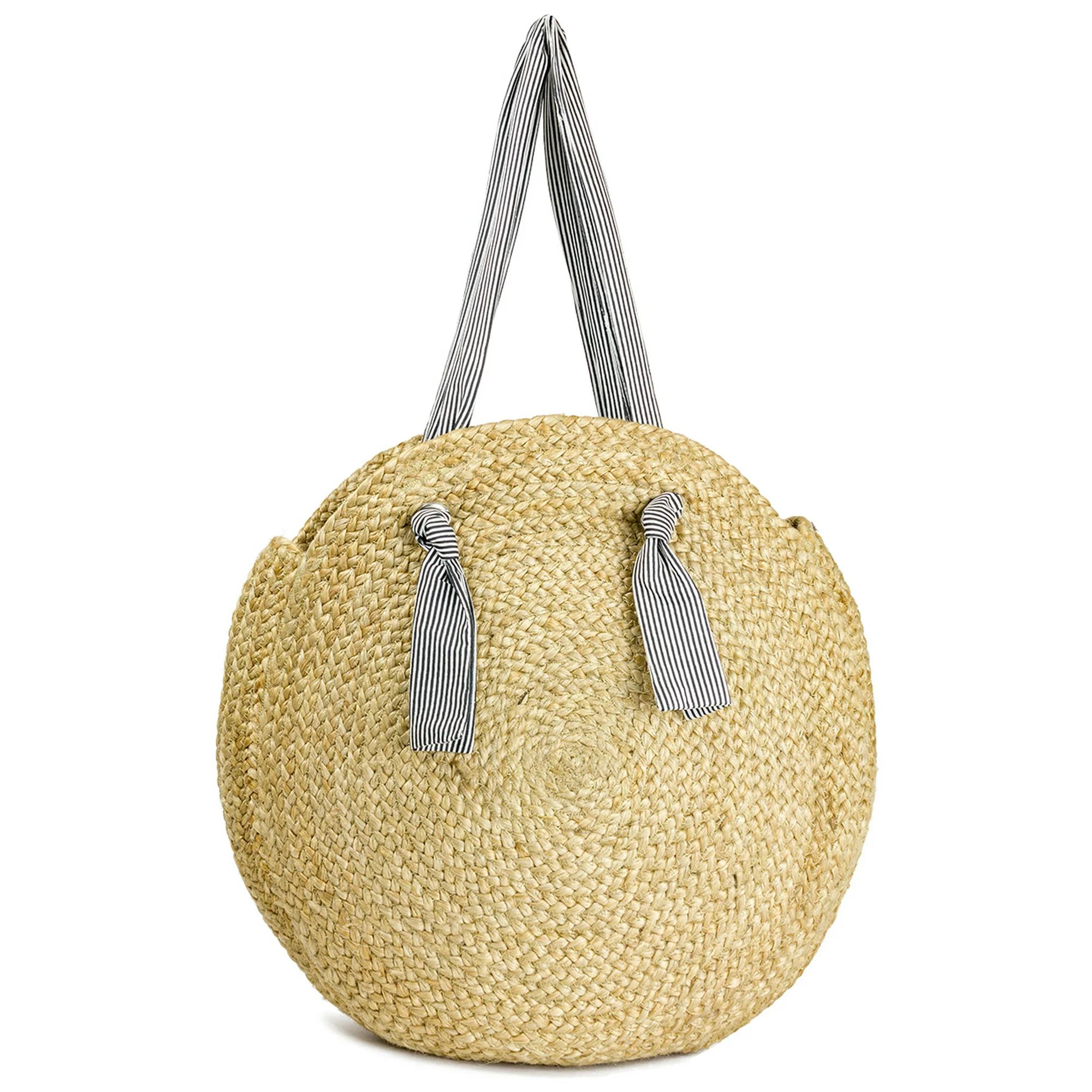 Magid Women's Oversized Large Straw Jute Circle Beach Bag with Striped Cotton Handle | Walmart (US)