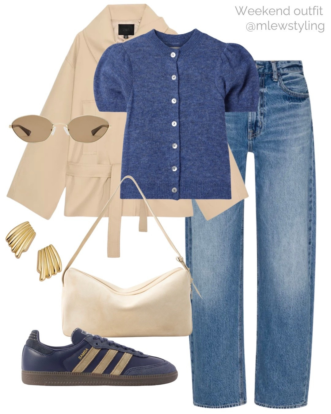 Weekend outfit with a short sleeved cardigan sweater 💙

Tags: spring transitional outfit, Zara belted trench coat, pistola denim barrel leg jeans, Elleme suede bag, adidas samba sneakers, neutral aesthetic, capsule wardrobe, casual workwear

#LTKootd #LTKMothersDay #LTKWorkwear