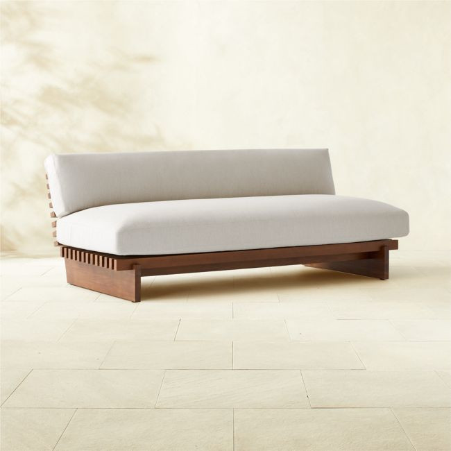 Taiko 76" Stained Teak Outdoor Loveseat With Sunbrella® Cushions | CB2