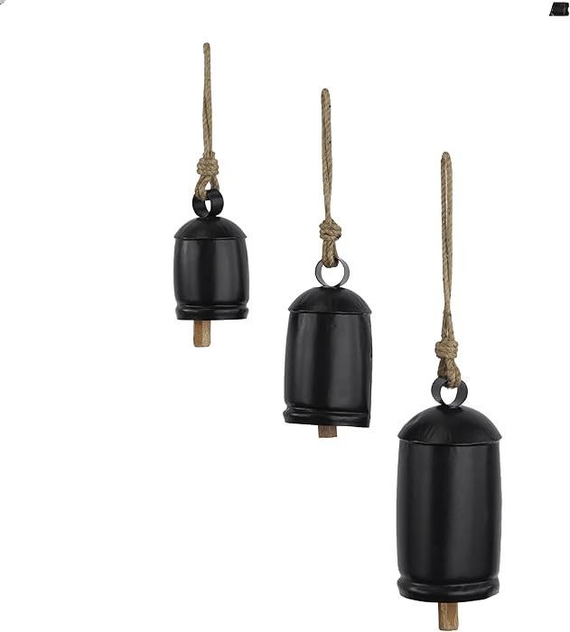 Deco 79 Black Metal Tibetan Inspired Decorative Giant XL Cow Bells with Jute Hanging Rope, Set of... | Amazon (US)