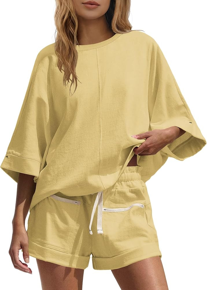 Panadila Womens Oversized Lounge Sets Summer 2 Piece Short Sets Half Sleeve Top and High Waisted ... | Amazon (US)