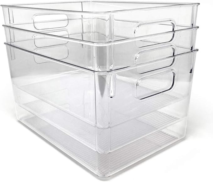 Isaac Jacobs 3-Pack Large Clear Storage Bins with Handles, Plastic Organizer for Home, Room, Offi... | Amazon (US)