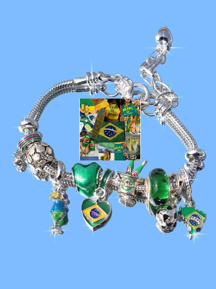 1pc Italy Travel Souvenir Charm Bracelet, Italy Pizza Sausage Coffee Bracelet, Fun Beer Festival Music Festival Bracelet | SHEIN