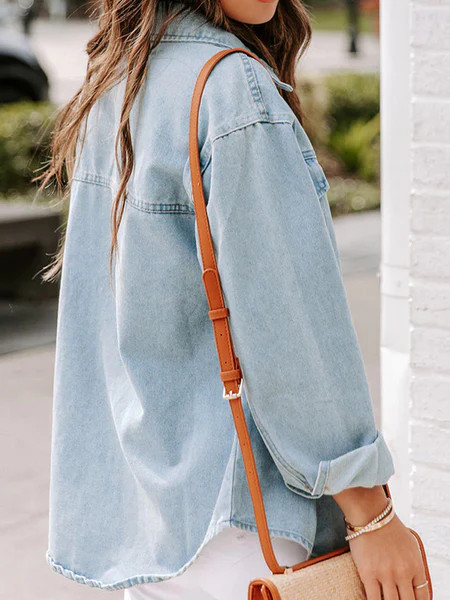 Distressed Long-sleeve Slim Denim Jacket XL | Casual Chic Boutique