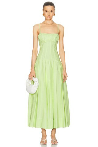 NICHOLAS Dolma Drop Waist Corset Midi Dress in Green | FWRD 
