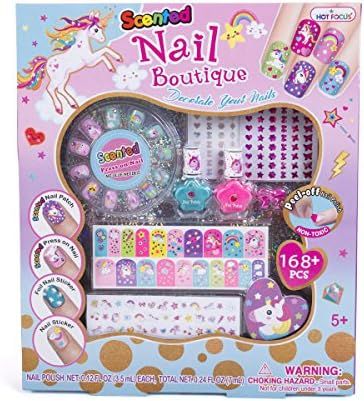 Hot Focus Scented Nail Boutique – 168 Piece Unicorn Nail Art Kit Includes Press on Nails, Nail ... | Amazon (US)