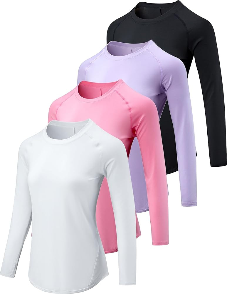 4 Pack Womens Long Sleeve Tops with Thumb Holes, Athletic Workout Shirts Dry Fit Crewneck Tees | Amazon (US)