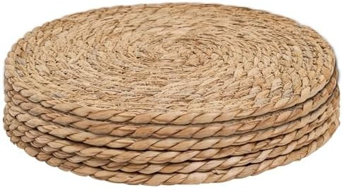 6Pcs 12" Round Woven Rattan Placemats,Natural Hand-Woven Water Hyacinth Placemats,Farmhouse Weave... | Amazon (US)