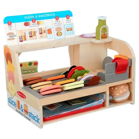 Melissa & Doug Wooden Slice & Stack Sandwich Counter with Deli Slicer – 56-Pieces - FSC Certified | Walmart (US)