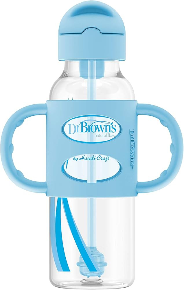 Dr. Brown’s® Milestones™ Narrow Sippy Straw Bottle with 100% Silicone Handles, 8oz/250mL, Bl... | Amazon (US)