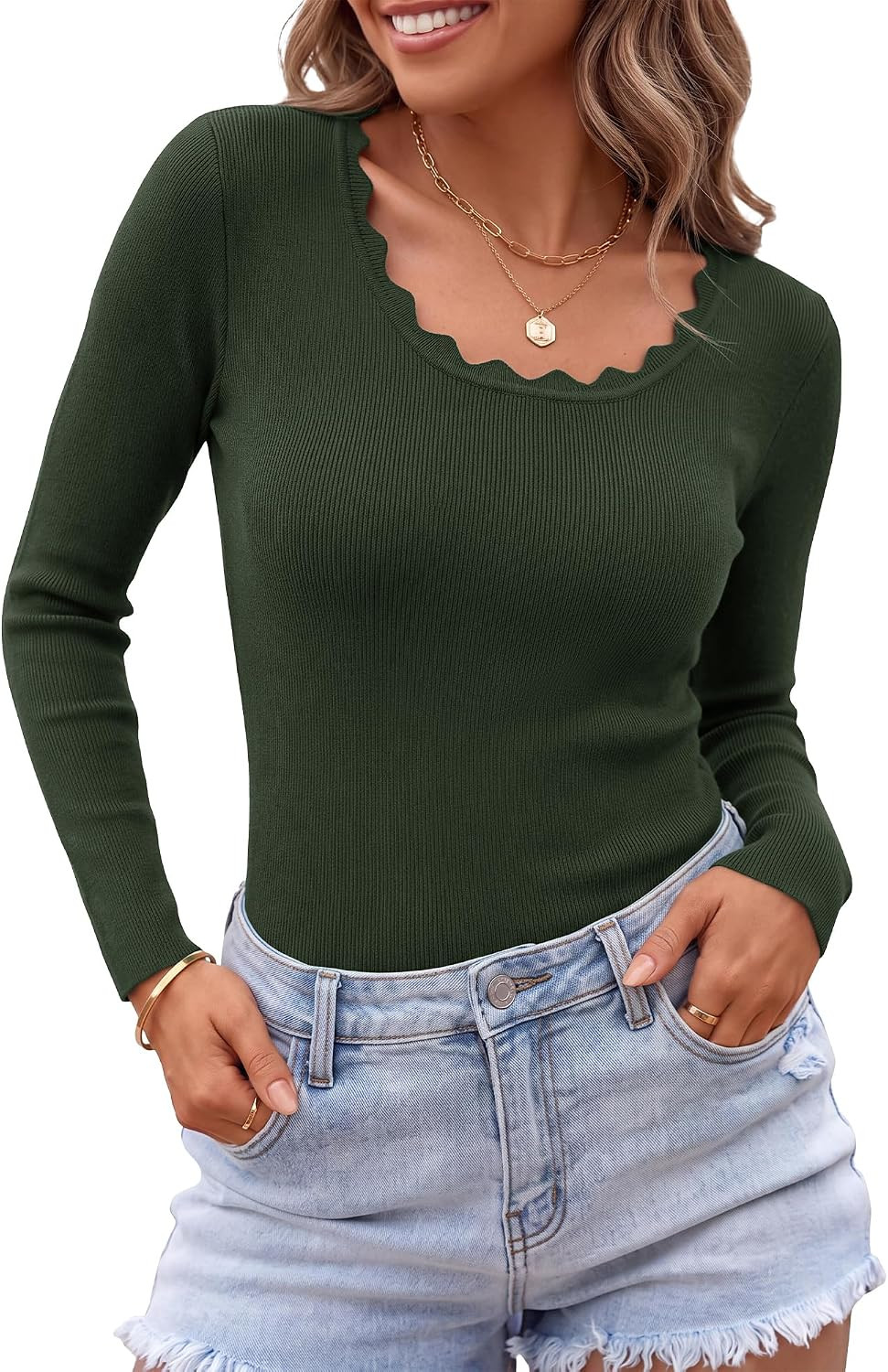 KIRUNDO Square Neck Long Sleeve Fall Sweaters Trendy Tops for Women 2026 | Amazon (US)