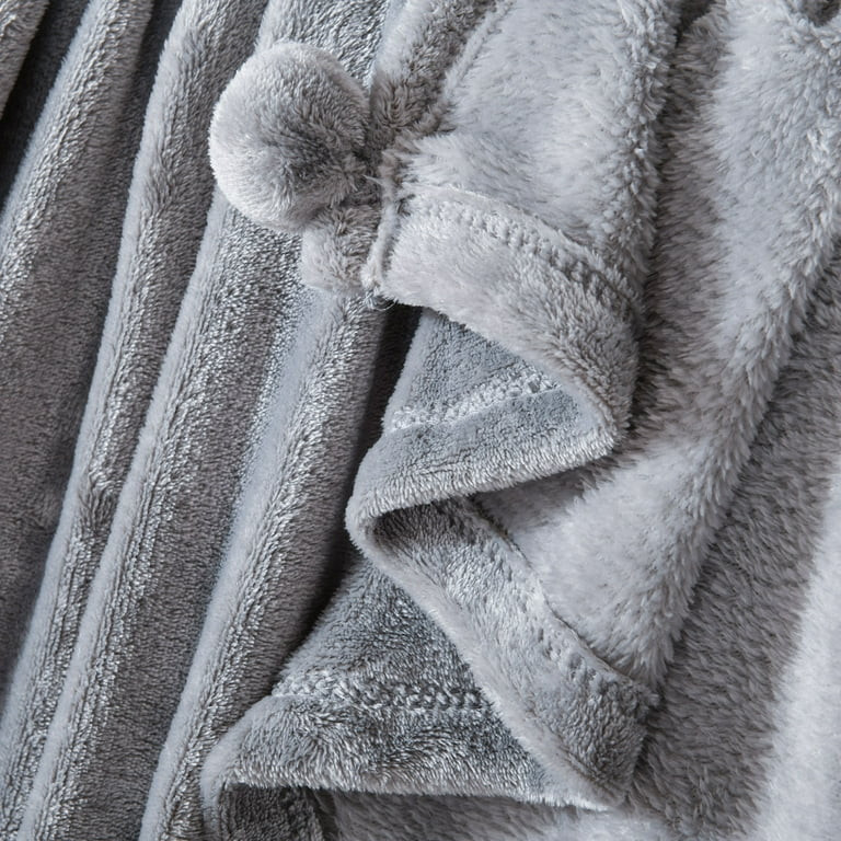 Mainstays Oversized Plush Throw with Poms, Soft Silver, 50"x70" | Walmart (US)