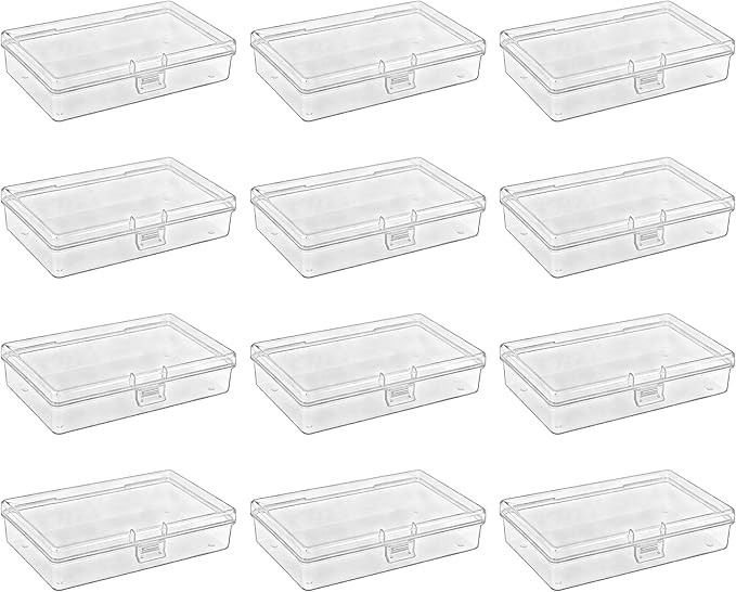 LJY 12 Pieces Rectangular Empty Mini Clear Plastic Organizer Storage Box Containers with Hinged L... | Amazon (US)