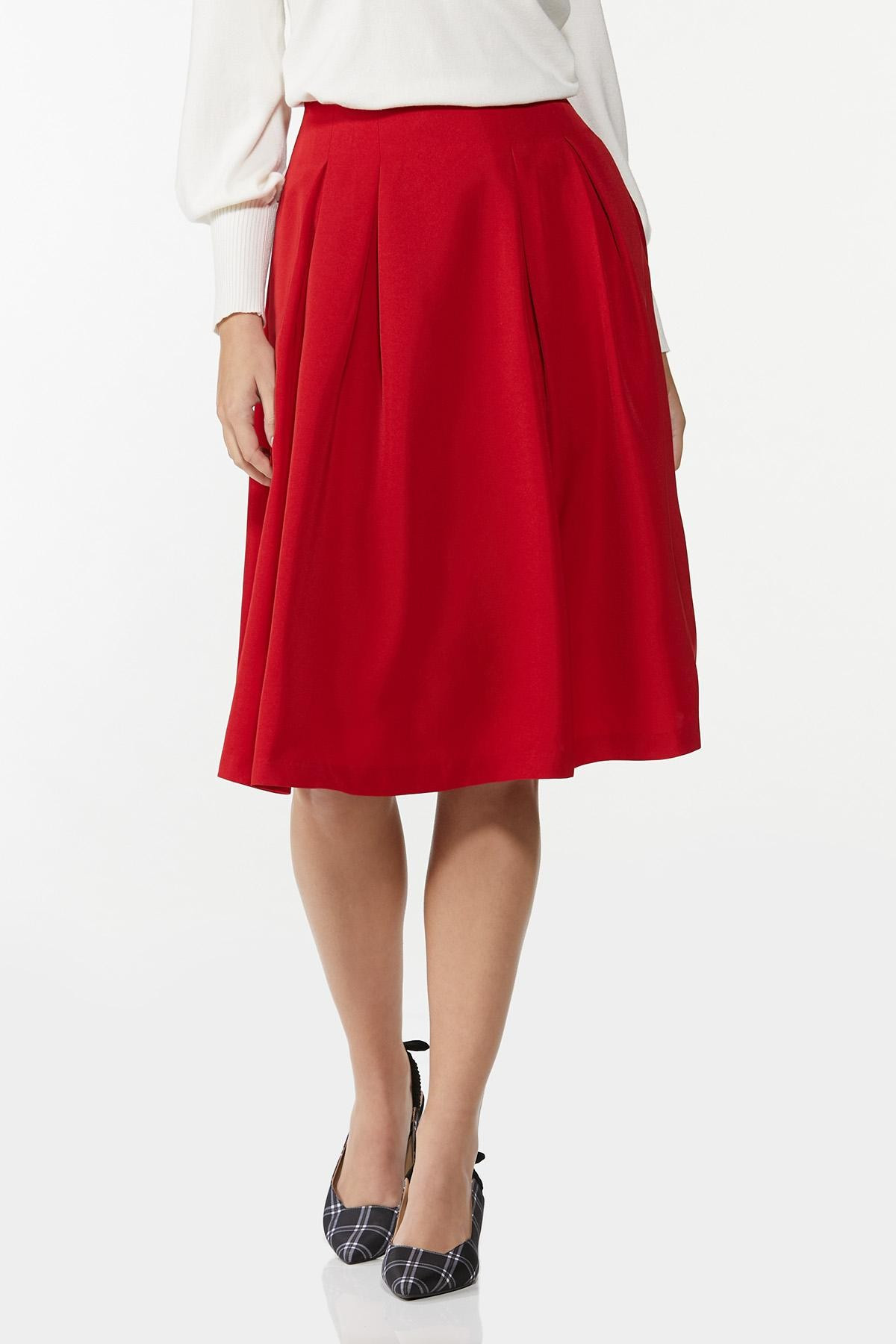 Pleated Red Midi Skirt | Cato Fashions