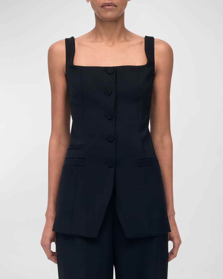 Another Tomorrow Square-Neck Buttoned Top | Neiman Marcus