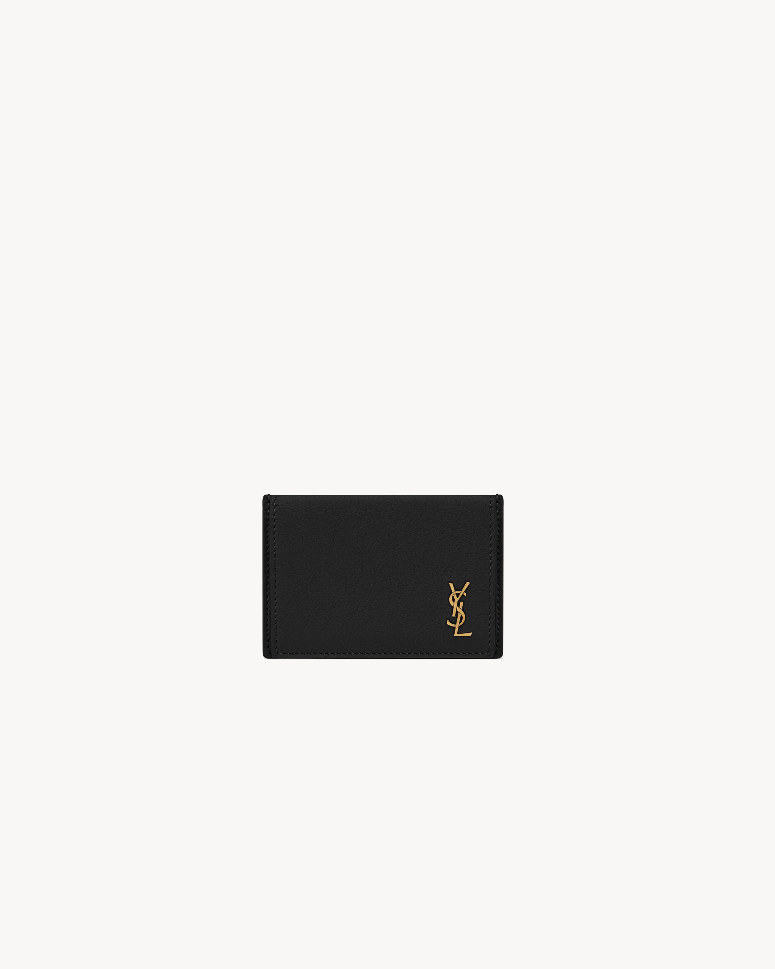 Saint Laurent Tiny Cassandre Flap Card Case In Grained Leather - Black - Women - One Size | Saint Laurent Inc. (Global)
