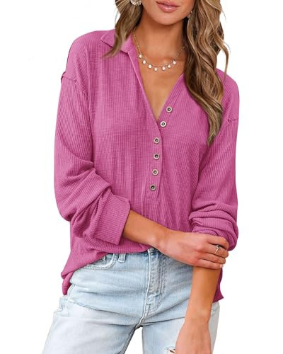 BTFBM Women Casual Button Down Fall Blouses 2025 Long Sleeve Solid Business Work Tops Cute Relaxe... | Amazon (US)