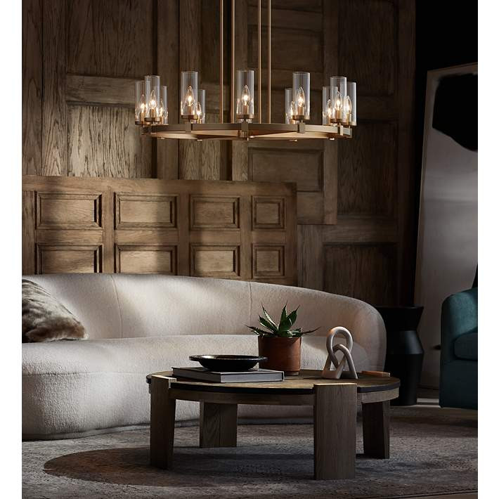 Stiffel Aron 36" Wide Brass 12-Light Wagon Wheel Chandelier - #88H33 | Lamps Plus | Lamps Plus