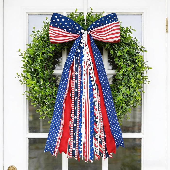 4th of July Decorations - 2 Pack Patriotic Wreath Sash Bows 27x13 Inch - Memorial Day Decor - Ame... | Amazon (US)