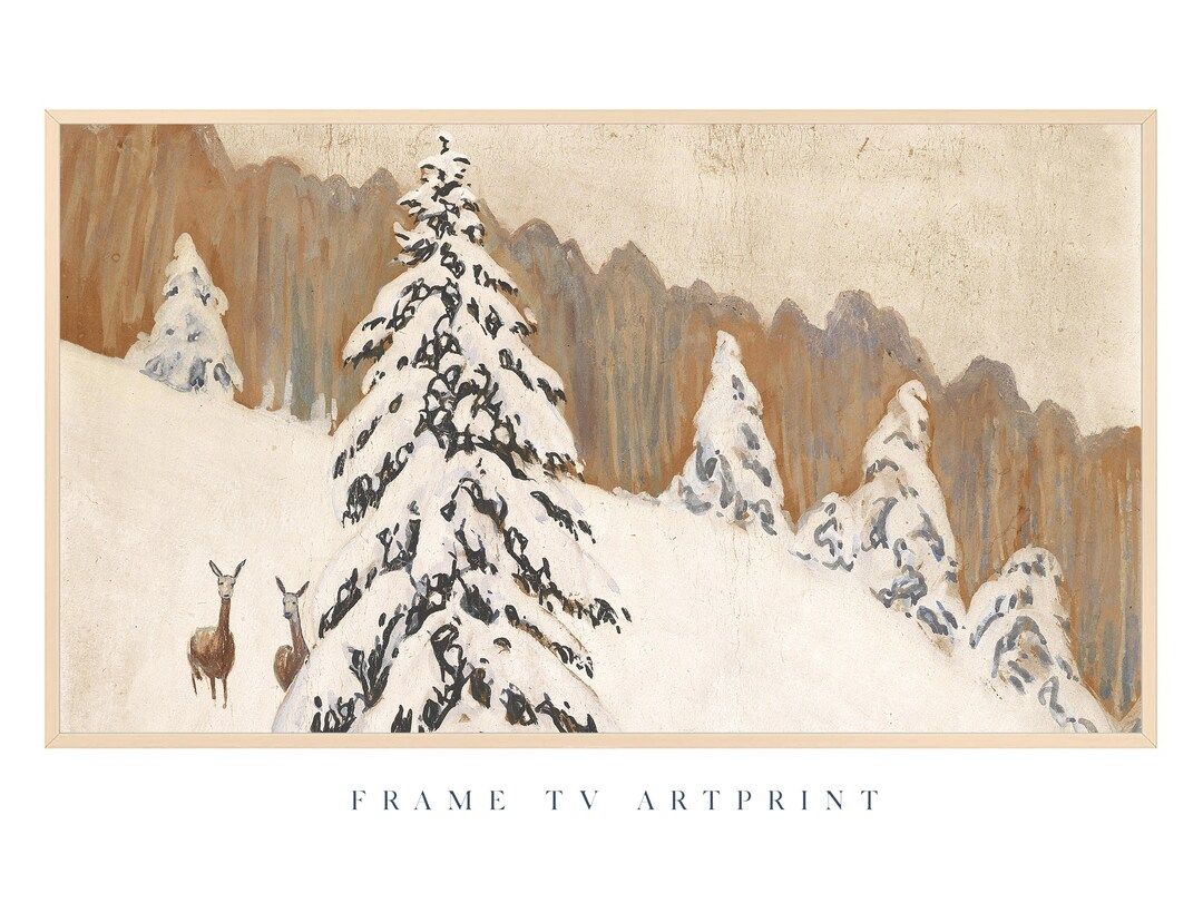 Samsung Frame TV art Vintage | "Deer Winter"  | Snow | Minimal | Holiday | Landscape | Christmas ... | Etsy (US)