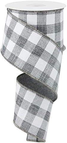 Plaid Check Wired Edge Ribbon - 10 Yards (Grey, White, 2.5") | Amazon (US)