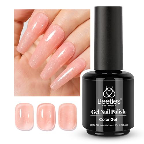 Beetles Nude Gel Polish, 1 Pcs Shimmer Gel Nail Polish, 15ml Jelly Pink Delicate Ballet Gel Polish, Soak Off U V Led Nail Light Gel Nail Art Design DIY Salon at Home Manicure Gifts for Girls | Amazon (US)