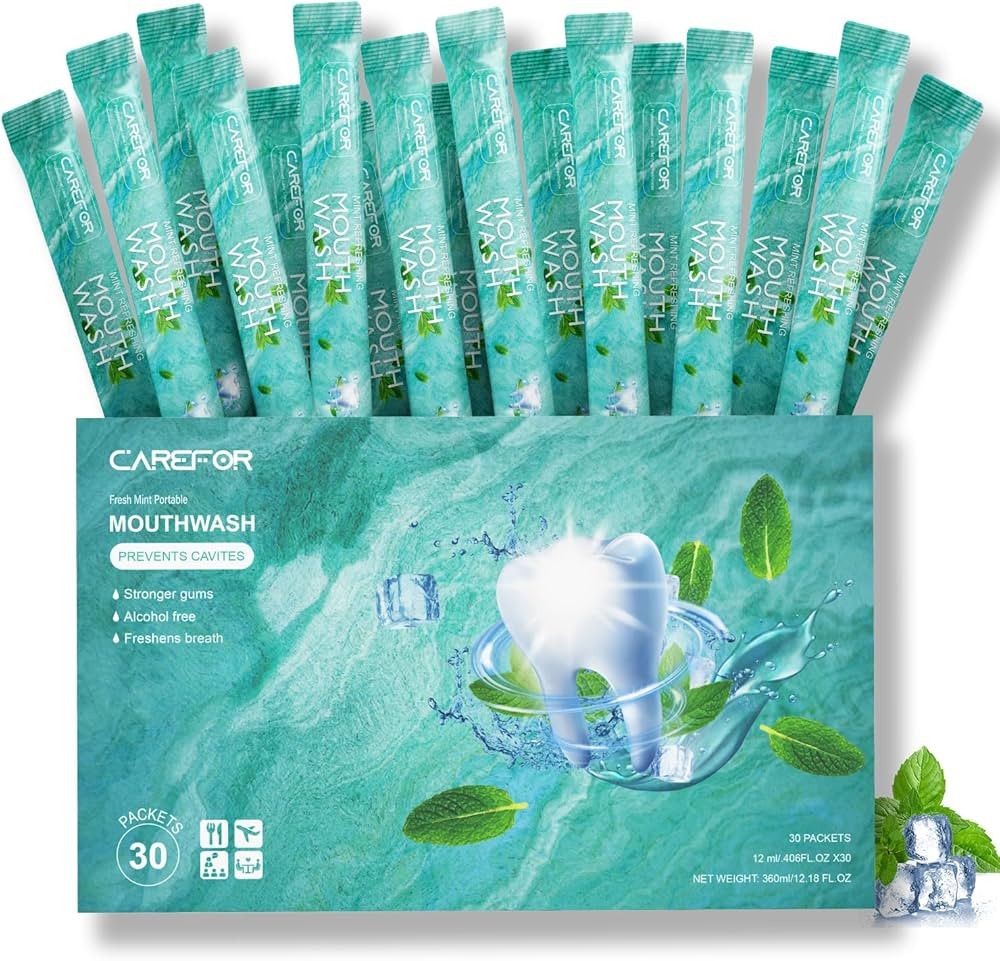 Mouthwash Travel Size Portable Packets to Go, Alcohol & Fluoride Free Fresh Mint MouthwashStrips ... | Amazon (US)
