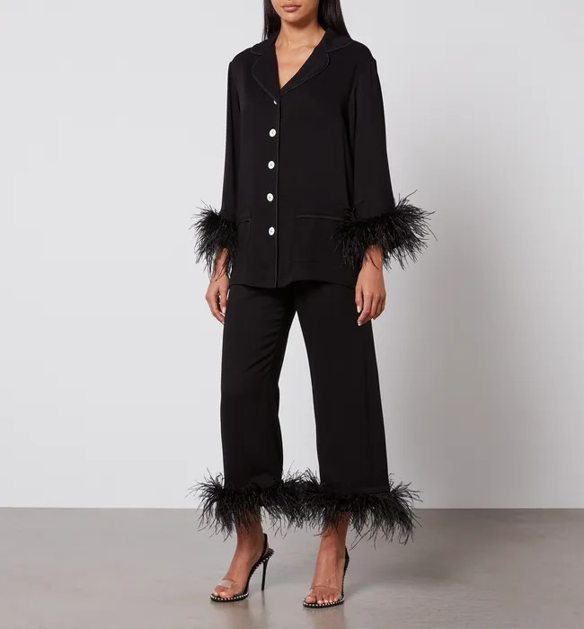 Sleeper Party Feather-Trimmed Crepe de Chine Pyjama Set | Coggles (Global)