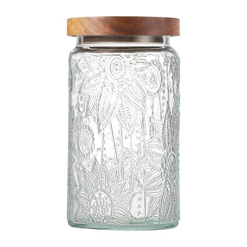 LYXFZQ 34 OZ Vintage Glass Jar with Lid, Airtight Food Storage Canisters with Bamboo for Kitchen Counter Pantry, Ideal for Coffee, Candy, Tea, Oats, Sugar, Cookies Decorative Jars-Sunflower | Amazon (US)
