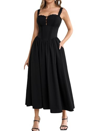 KUTUMAI Women Summer Corset Midi Dress Floral Lace Smocked Flowy A Line Wedding Guest Bridal Show... | Amazon (US)