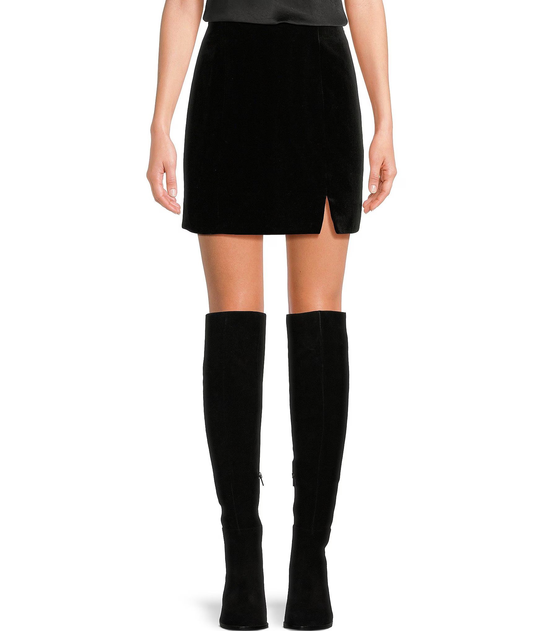 Velvet High Waist Side Slit Mini Skirt | Dillard's