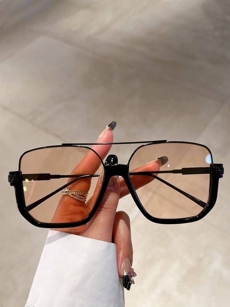 1pair Women Top Bar Geometric Frame Tinted Lens Fashion Glasses | SHEIN