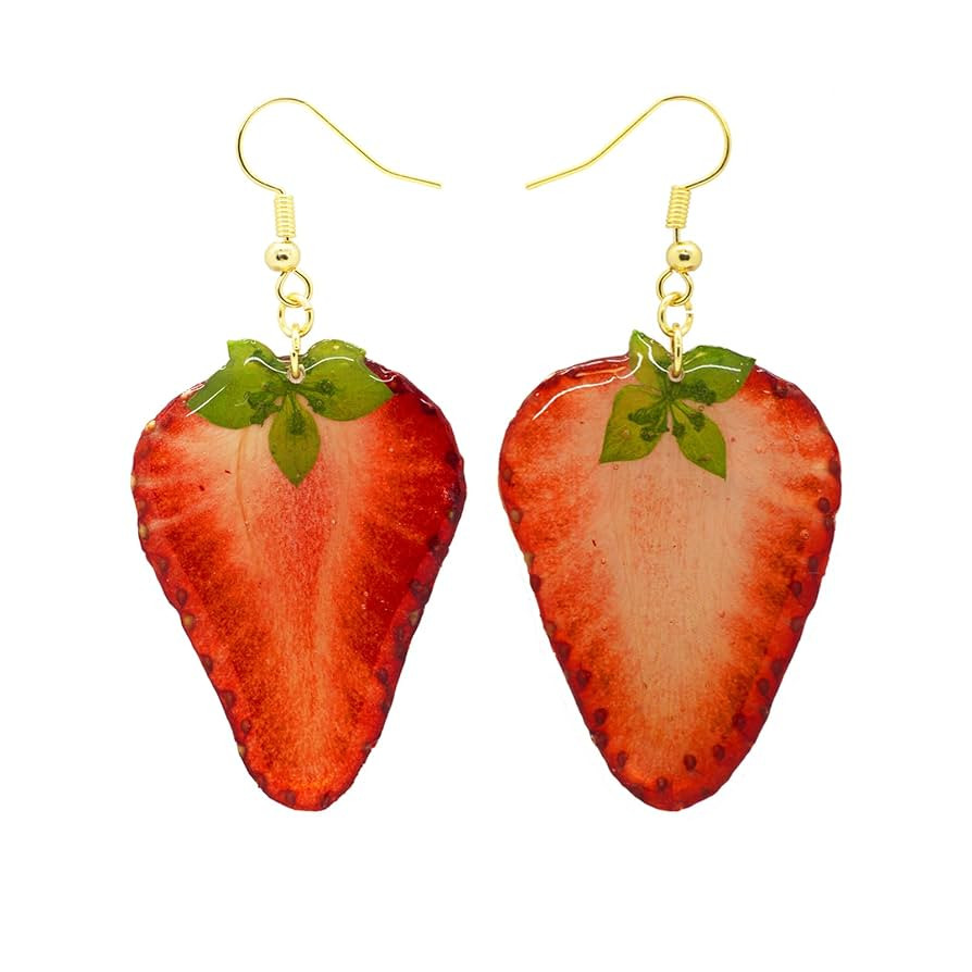 Handmade Real Strawberry Peel Earrings, Pressed Strawberry SIice Natural Earrings, Dried Fruit Re... | Amazon (US)