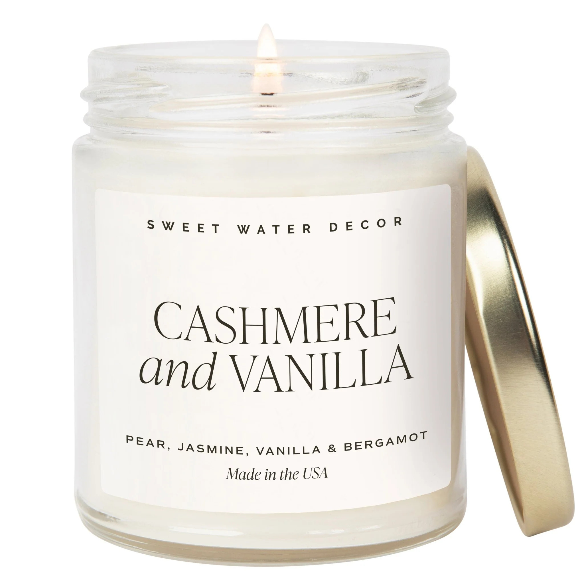 Cashmere and Vanilla Soy Candle - Clear Jar - 9 oz | Sweet Water Decor, LLC