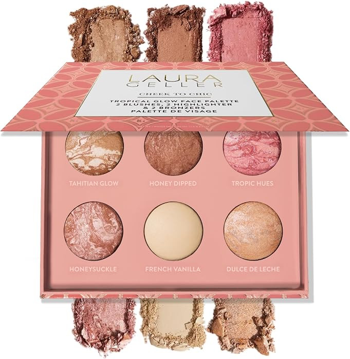 LAURA GELLER NEW YORK Cheek to Chic Tropical Glow Baked Face Palette | Includes 2 Blushes, 2 Bron... | Amazon (US)