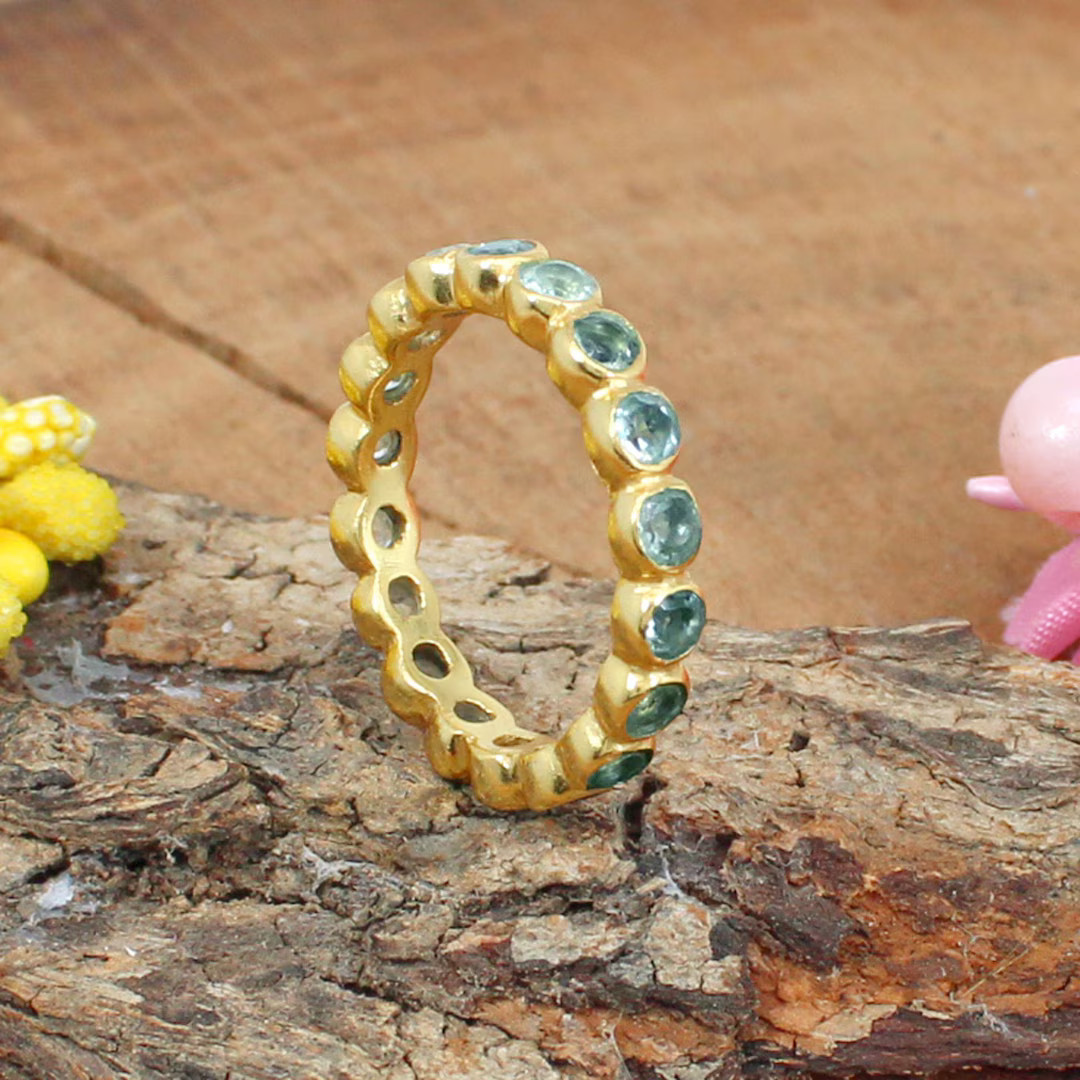 Blue Topaz Eternity Ring, Eternity Band Ring, Gold Plated Ring, Blue Stone, Handmade Ring, Statem... | Etsy (US)